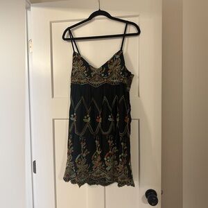 Embroidered Black Spaghetti Strap Dress